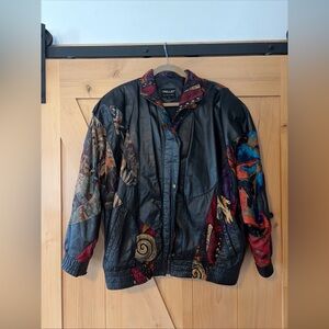 Vintage Pelle Jacket Women’s S Leather Colorblock Abstract Patchwork Coat 90s